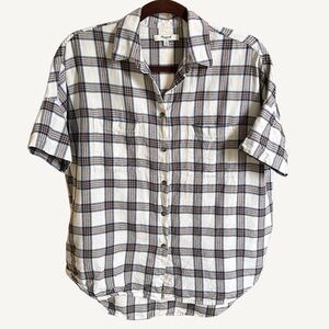 Madewell Women’s Oversized Short Sleeve Plaid Flannel Button-Down Shirt